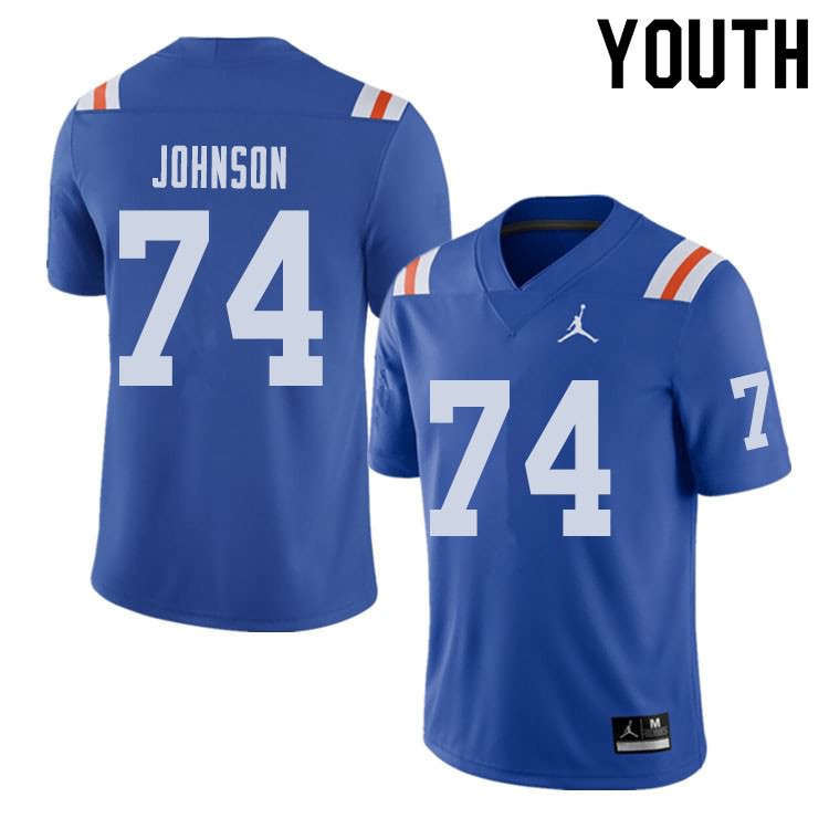 NCAA Florida Gators Fred Johnson Youth #74 Jordan Brand Alternate Royal Throwback Stitched Authentic College Football Jersey XOQ5264NZ